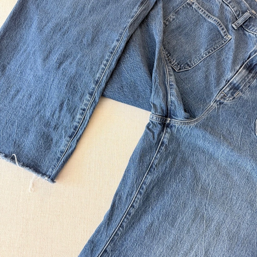 J.Crew Full Length Wide-Leg Jeans Medium Wash Raw Hem 32 High Rise Patch Pocket - Picture 6 of 9